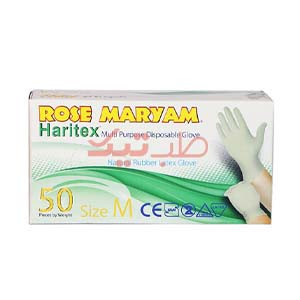 دستکش لاتکس بدون پودر رز مریم سایز L 50 عددی