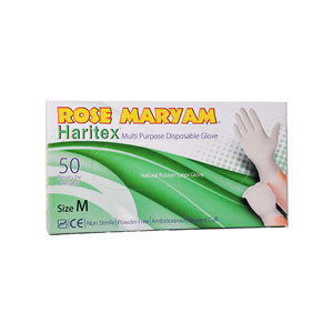 دستکش لاتکس بدون پودر رز مریم سایز L 50 عددی